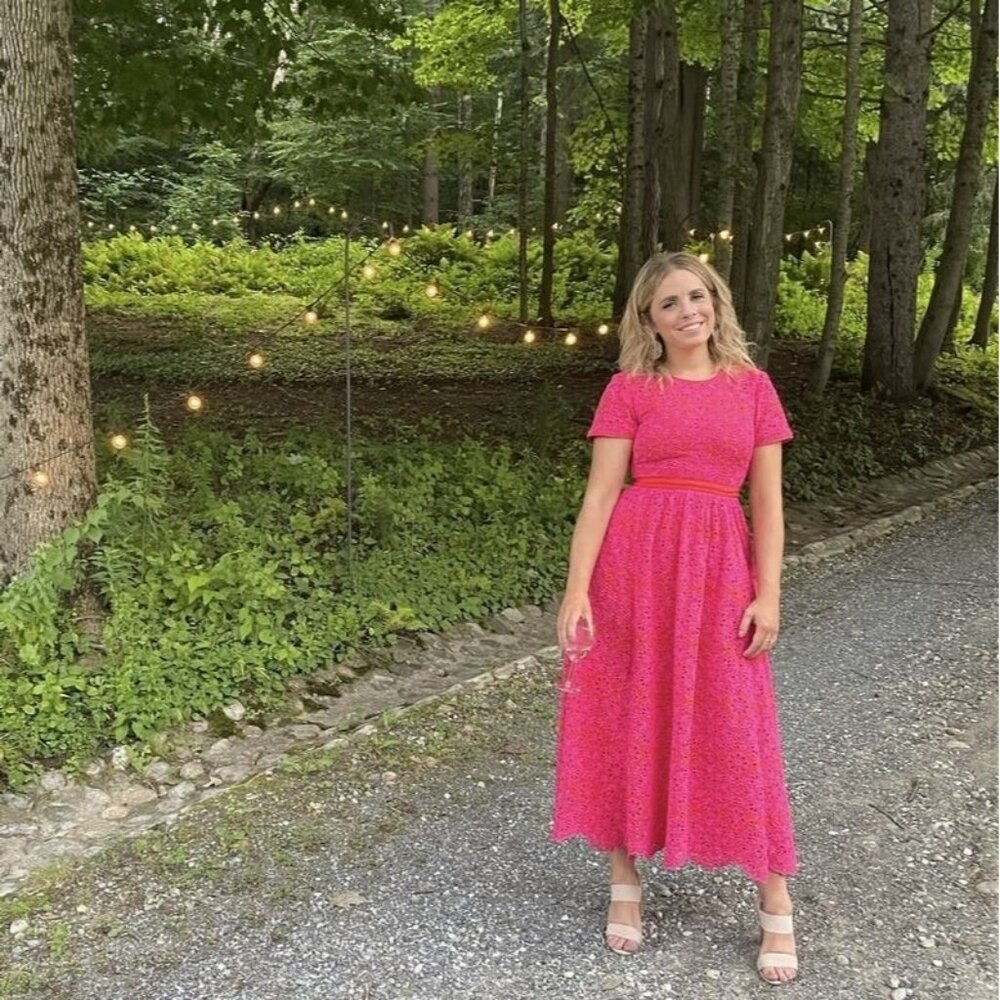 NWT J.Crew Short-sleeve Maxi in Sunset Fuchsia Eyelet Back Cutout Dress 14 - Picture 11 of 12